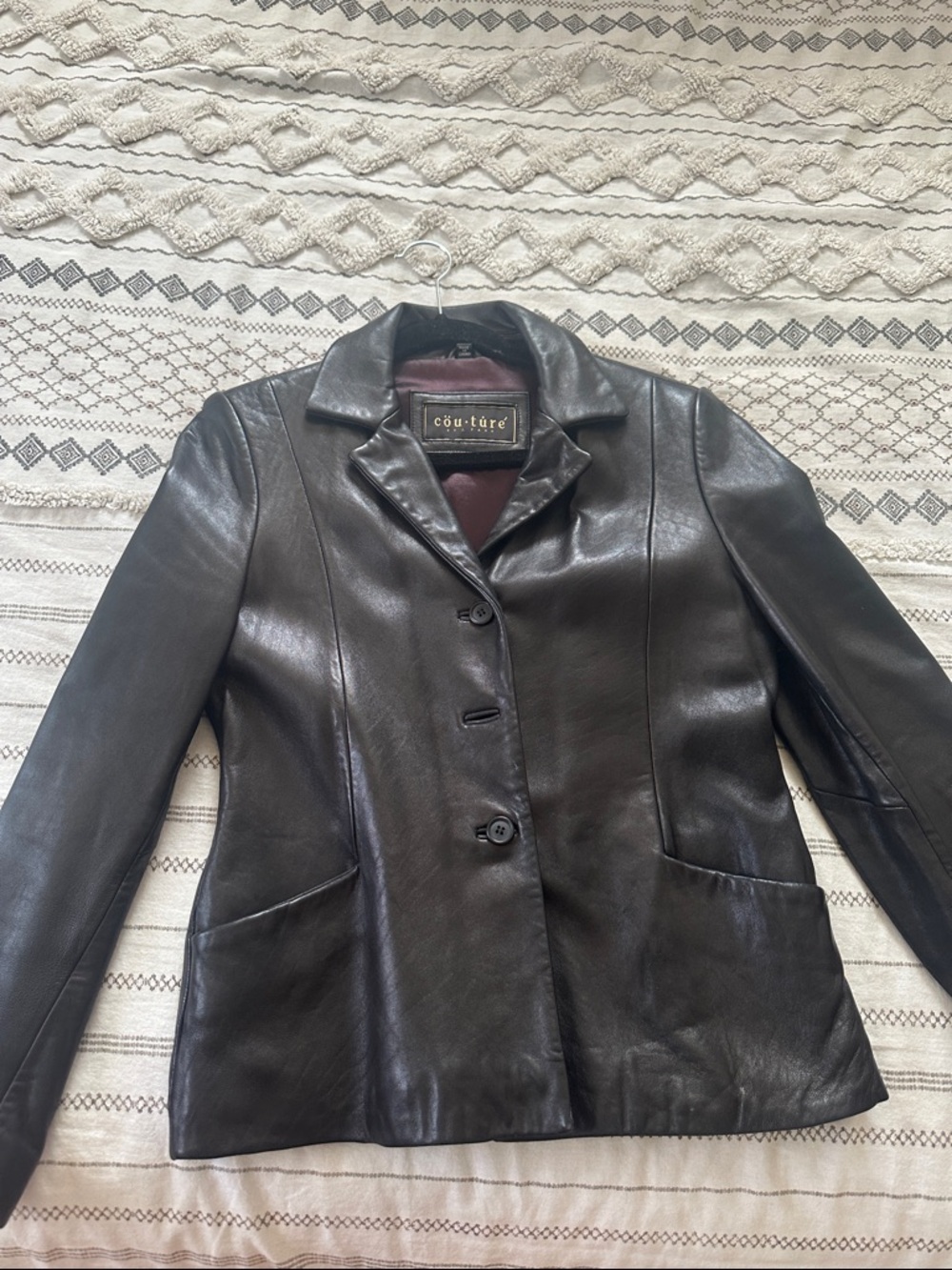 Couture Black Leather Button-Front Jacket